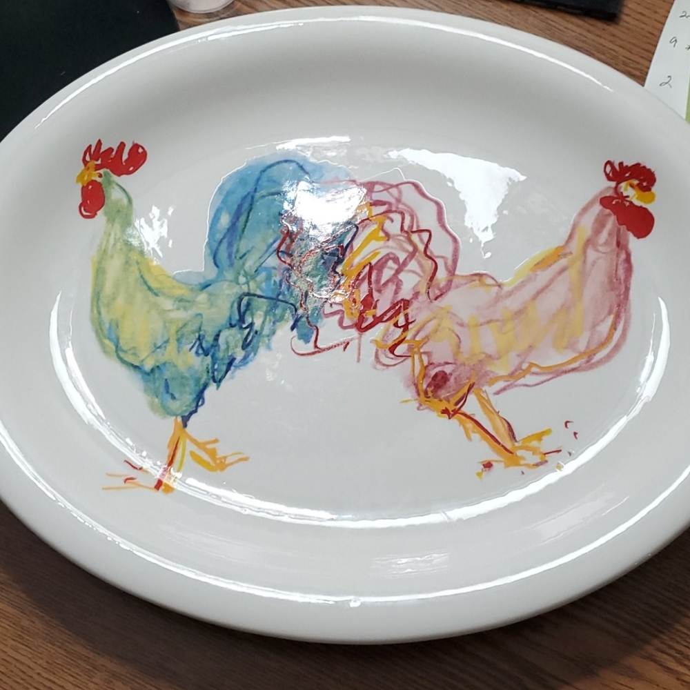 Tiffany Roosters Oval Serving Platter